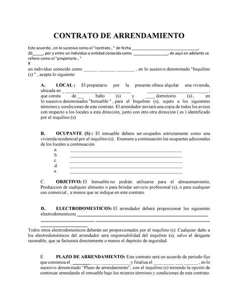 Contrato De Arrendamiento Contrato De Arrendamiento Este Acuerdo En