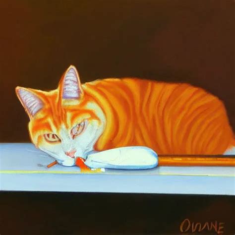 Oilpainting Canvas Of A Sad Orange White Tabby Cat Stable Diffusion