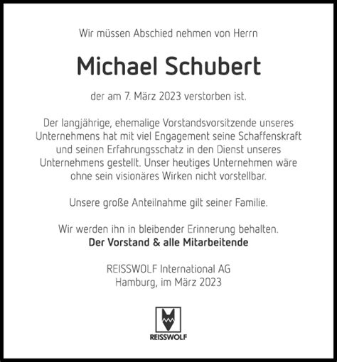 Traueranzeigen Von Michael Schubert Hamburgertrauer De