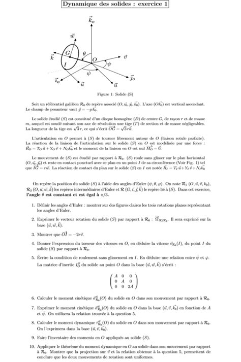 Dynamique Des Solides Exercice Donner Pour Des L2 Spi Digischool Devoirs