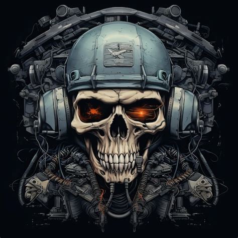 Premium Photo A Skull With Two Guns And A Helmet In The Style Of