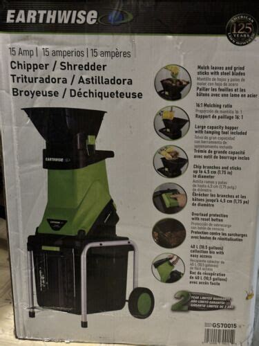 Earthwise Electric Corded Chipper Shredder 125 15amp Steel Blade Switch Start Ebay