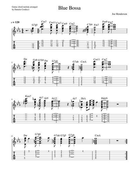 Blue Bossa Guitar Chord Melody Sheet Music For Guitar Solo