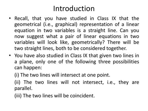 Cbse Class X Maths Ch 3 Pair Of Linear Equations In Two Variables Part 1 Powerpoint Slides