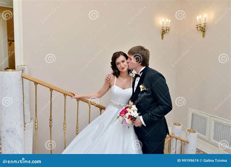 Wedding Couple Indoors Is Hugging Each Other Stock Photo Image Of