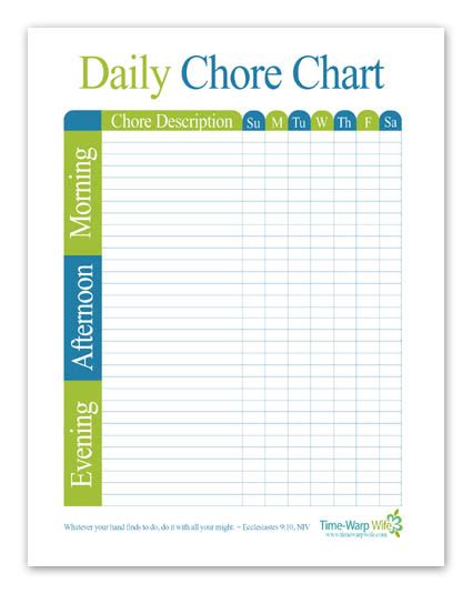 Free Printable Daily Chore Chart Time Warp Wife