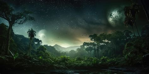 Premium AI Image | Rain forest at night time Night time in a rain forest