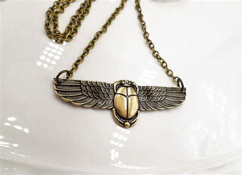 Scarab Necklace Antique Gold Brass Winged Scarab Egyptian Etsy Egyptian Jewelry Goddess