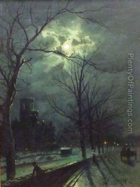 Kirkstall Abbey Leeds By Moonlight Oil Painting Walter Meegan Oil