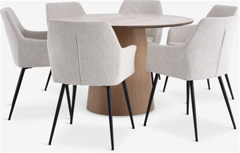 KLIPLEV Ø120 table chêne 4 PURHUS chaises blanc cassé noir JYSK