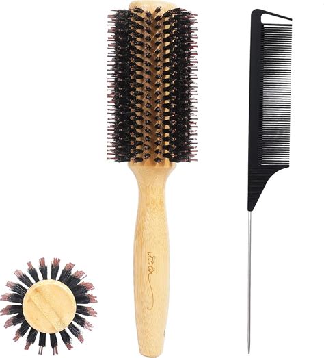 Vista Boar Bristle Hair Brush With Bamboo Handle Round Barrel Brush