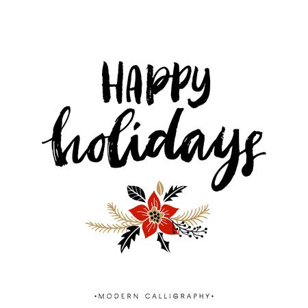 Happy Holidays Christmas Calligraphy Handwritten Modern Brush