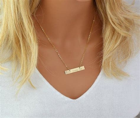 Personalized Name Bar Necklace Custom Name Necklace Mom Etsy Engraved Bar Necklace Gold Bar