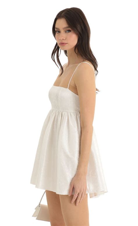 Liora Floral Jacquard Baby Doll Dress In White Lucy In The Sky