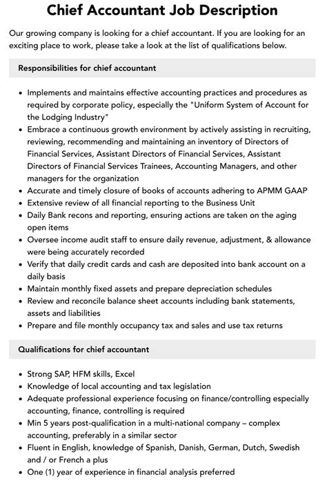 Chief Accountant Job Description Velvet Jobs