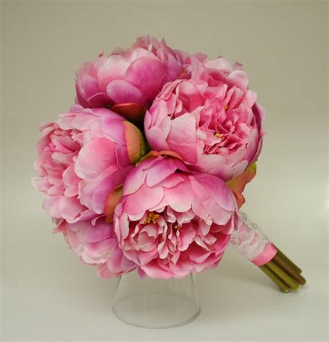 Silk Peony Bouquet Hot Pink Peonies Shabby by blueorchidcreations