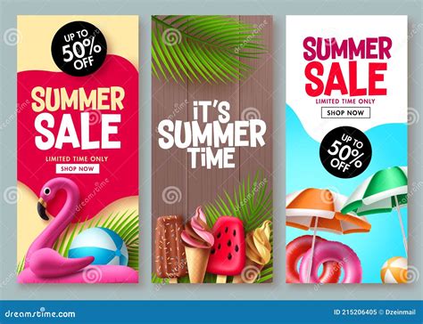 Summer Sale Vector Poster Design Summer Promotion Flyer Set For