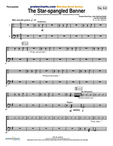 The Star Spangled Banner Percussion Sheet Music PDF PraiseCharts Band