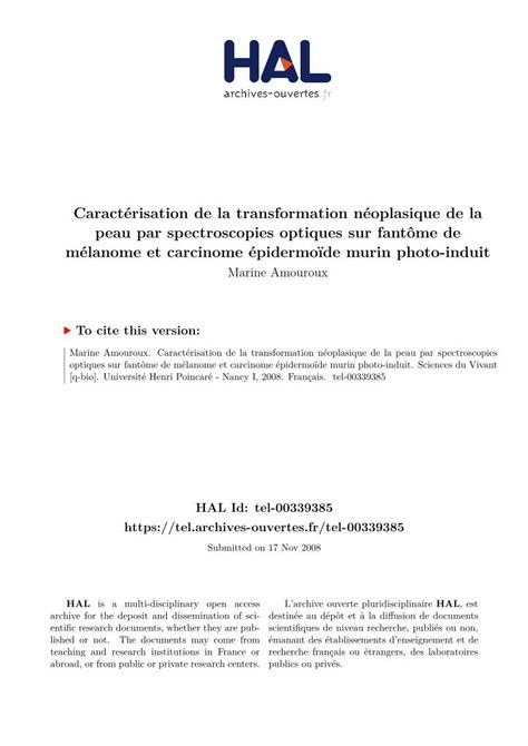 Pdf Caractrisation De La Transformation Noplasique De La Peau Par