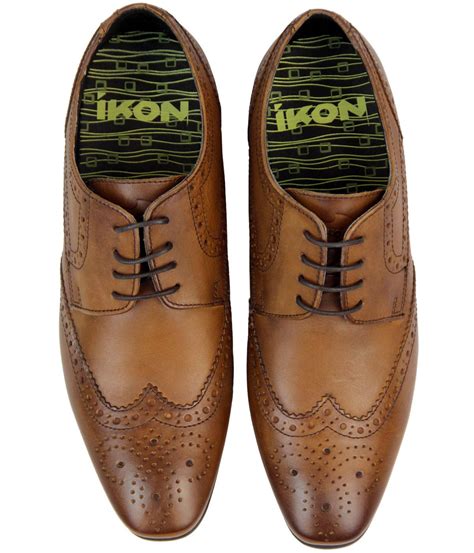 IKON Ritchie Retro Mod Square Toe Derby Brogue Shoes In Tan