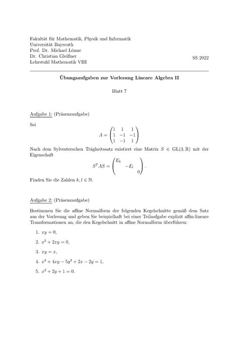 Blatt 7 Lineare Algebra II Fakult At F Ur Mathematik Physik Und