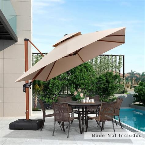 Reviews For Purple Leaf 10 Ft Square All Aluminum 360 Degree Rotation Wood Pattern Cantilever