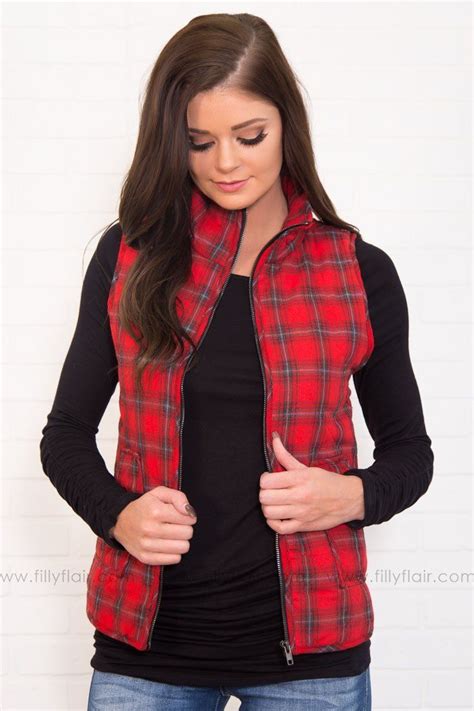 I M Invested Plaid Vest In Red Black Women Clothing Boutique Online