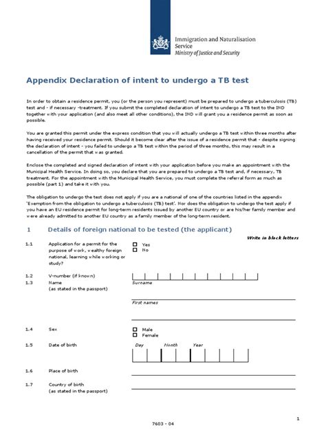 Appendix Declaration Of Intent Form For Tb Pdf Government Social Institutions