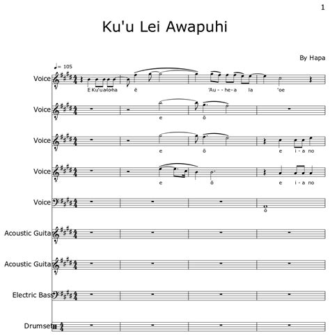 Ku U Lei Awapuhi Sheet Music For Choir Tenor Acoustic Guitar