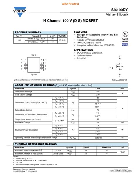 SI4190DY Vishay Siliconix MOSFET Distributor Stock And Best Price