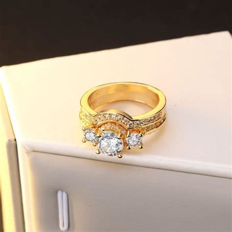 Bague Fashion Bague de mariage pour femme en Plaqué or jaune 18k 2PCS