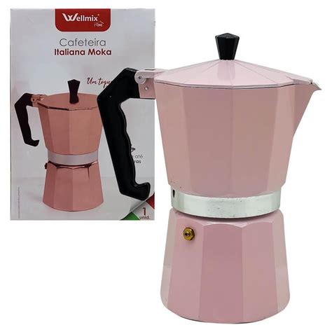 Cafeteira Italiana Xicaras Premium Rosa Italia Cafe Manual Submarino