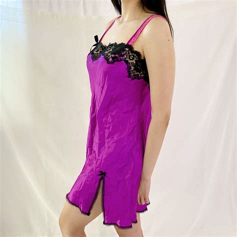 Victorias Secret Angels Purple Satin Slip Black Lace… Gem