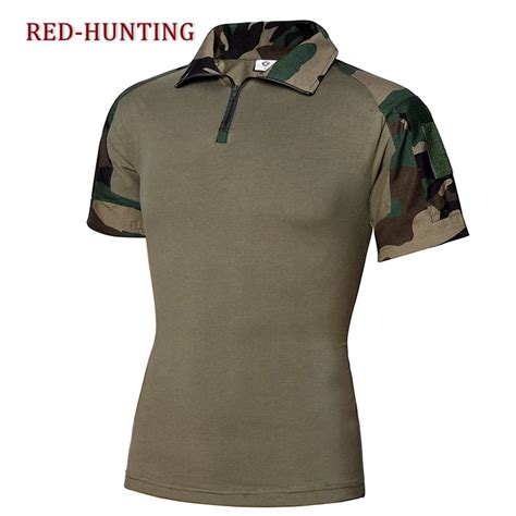 Tactical Military Shirt Camouflage Woodland Camo Combat Short Sleeve