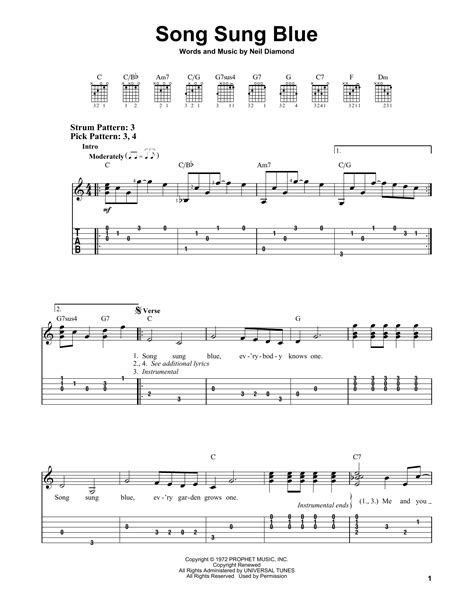 Song Sung Blue By Neil Diamond Easy Guitar Tab Guitar Instructor