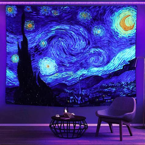 Sinsoledad Blacklight Tapestry Starry Night by Van Gogh Wall Art Decor ...