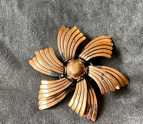 Vintage Copper Flower Brooch By Bell Etsy