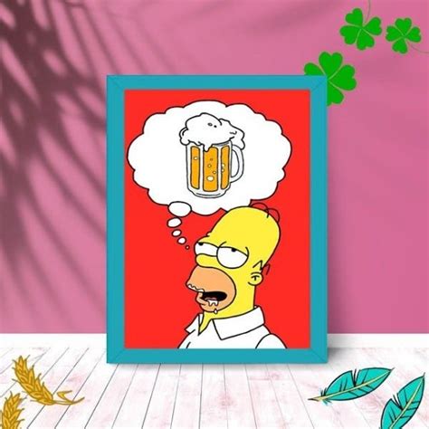 Quadro Decorativo Homer Simpson Beer Moldura E Vidro Sala Azul