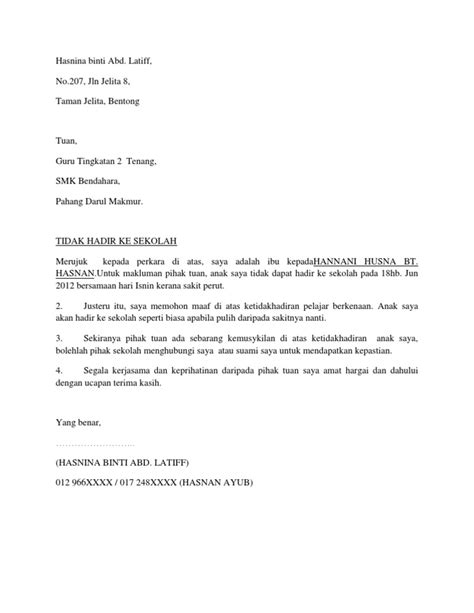 Surat Rasmi Anak Tidak Hadir Sekolah - Arinakrux