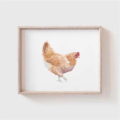 Yellow Chicken Art Print Watercolor Farm Animal Chicken Hen Painting Farmhouse Chicken Painting ...