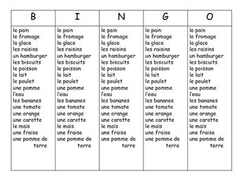 La Nourriture Bingo French Food Vocabulary By Meg Coursey Tpt