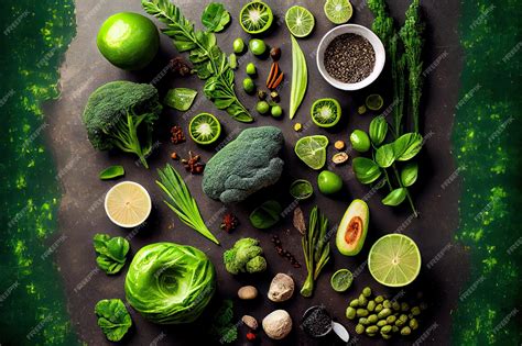 Premium Photo Green Food Background On Stone Table