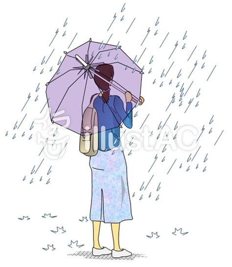 雨の中、傘をさす女性イラスト No 1114916／無料イラストなら「イラストac」