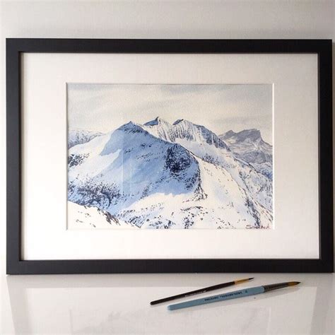 Original watercolor painting snowy mountains landscape | Original ...