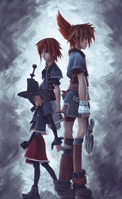 Kairi And Sora As American Gothic In The Style Of Stable Diffusion