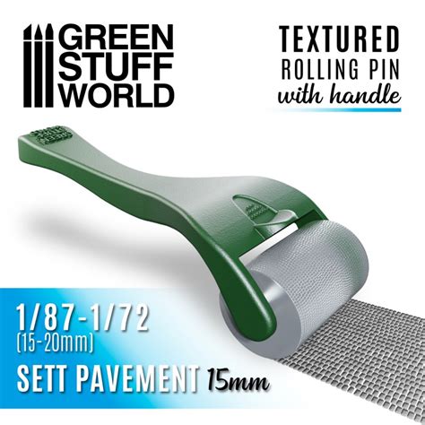 Rolling Pin With Handle Sett Pavement 15mm Green Stuff World 10494