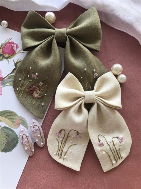 Embroidered Bows Floral Bow Custom Bow Baby Bow Bow Headband Etsy In