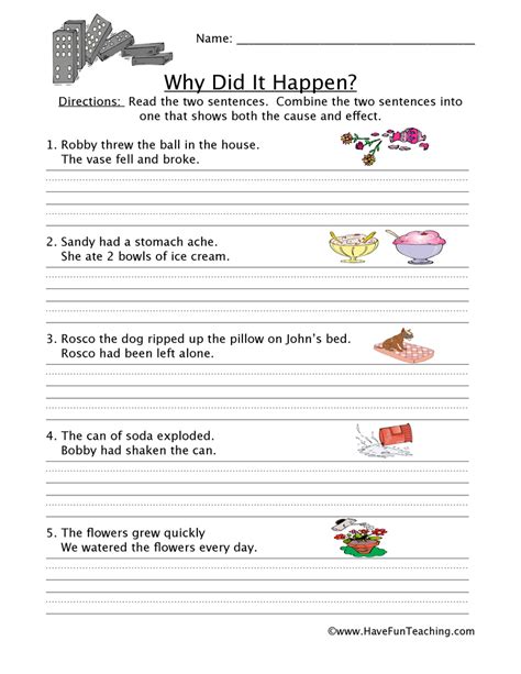 Cause And Effect Worksheet For Grade 1