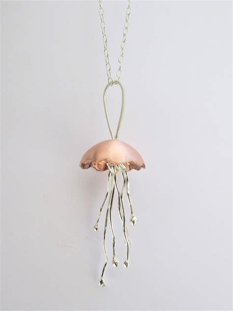 Rose Gold Jellyfish Pendant Ocean Charm Necklace Sea Life Jewelry