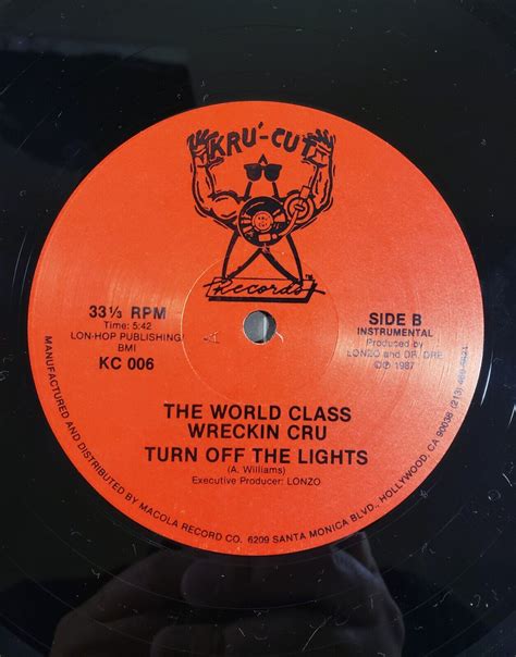 World Class Wreckin Cru Turn Off The Lights Vinyl 1987 Kru Cut